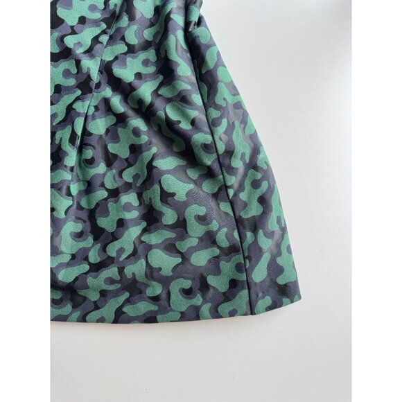 PINK TARTAN Alvina Green Black Camo Jacquard Silk Trim Fit & Flare Dress, Size 8 - Picture 9 of 13